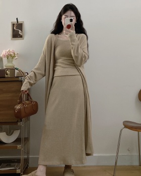 Lazy autumn cardigan long sling coat 3pcs set