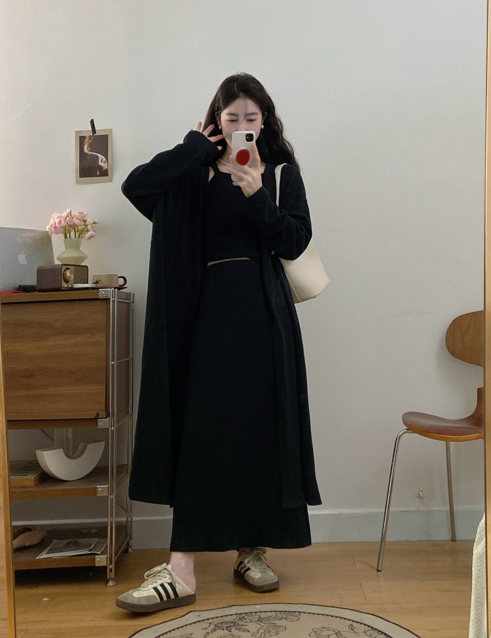 Lazy autumn cardigan long sling coat 3pcs set