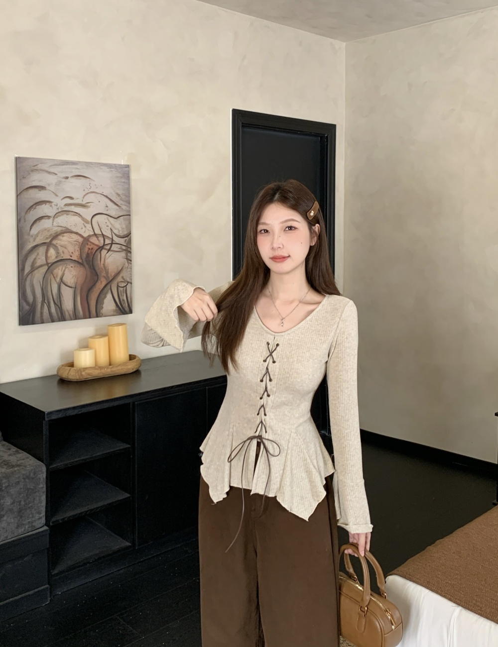 Irregular temperament bottoming shirt bandage autumn tops