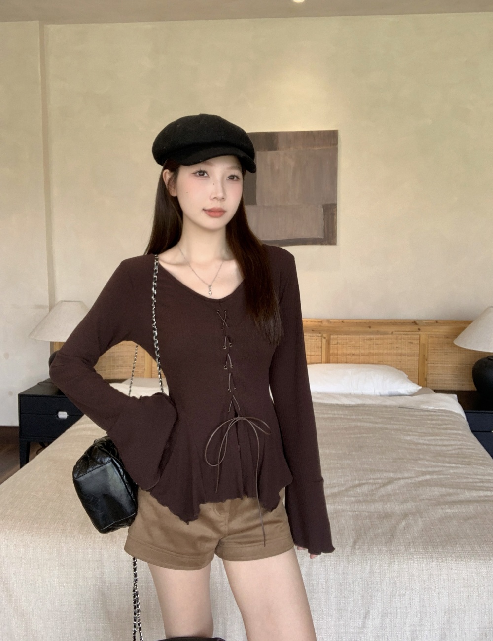 Irregular temperament bottoming shirt bandage autumn tops