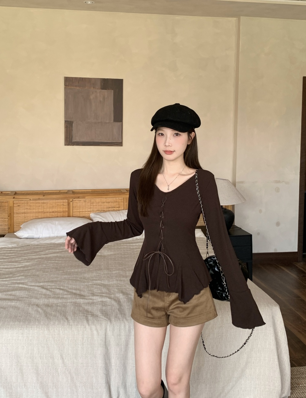 Irregular temperament bottoming shirt bandage autumn tops