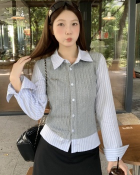Knitted slim splice tops stripe autumn and winter shirt