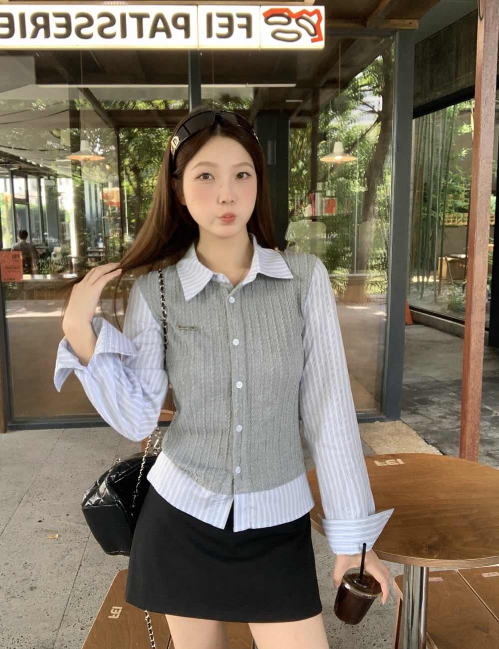 Knitted slim splice tops stripe autumn and winter shirt