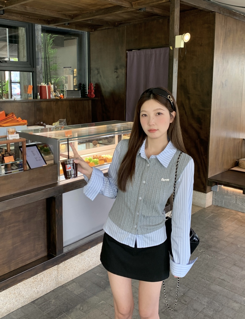Knitted slim splice tops stripe autumn and winter shirt