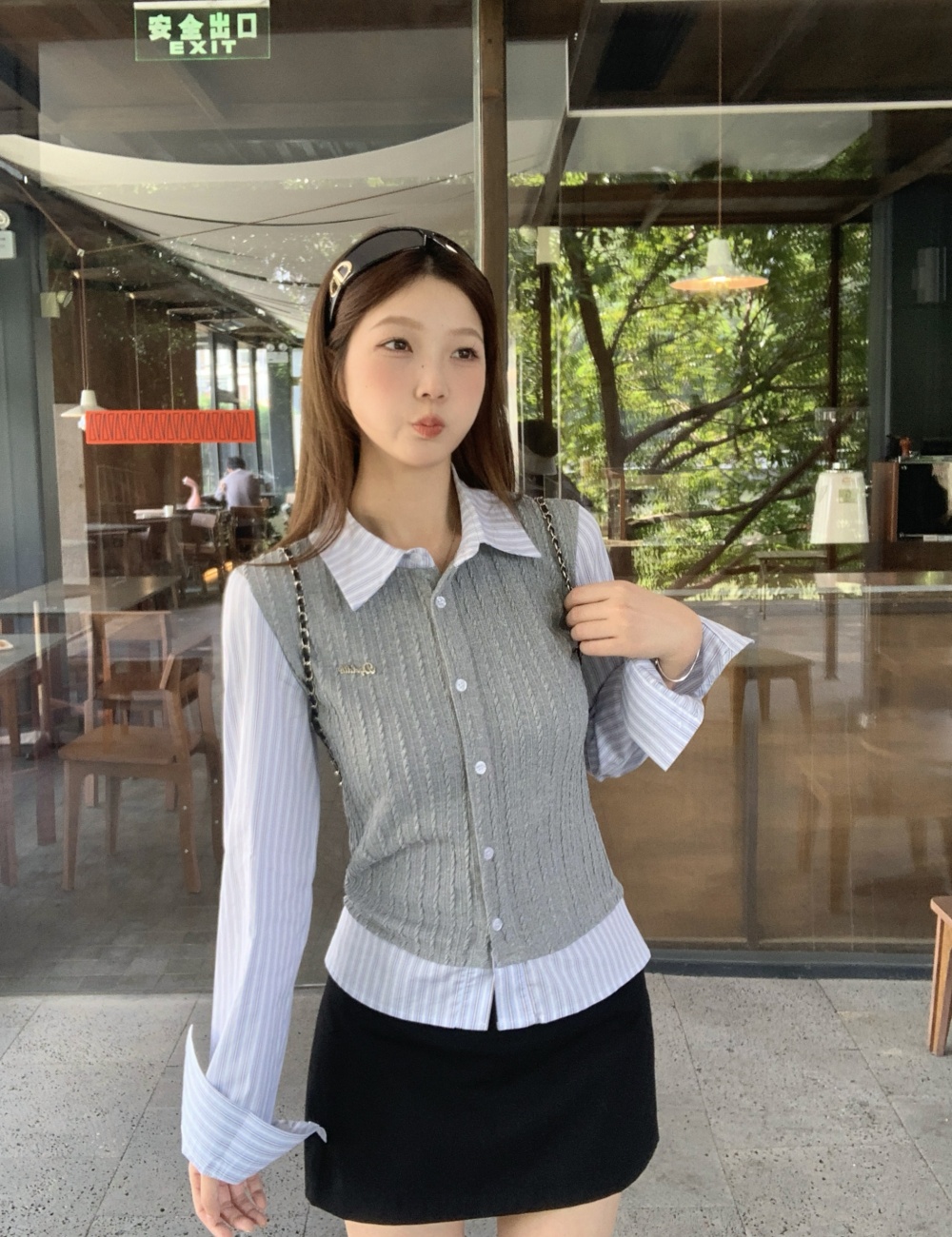 Knitted slim splice tops stripe autumn and winter shirt
