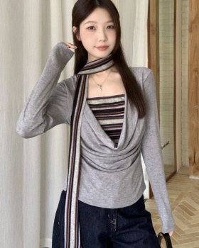 Retro Pseudo-two streamer large yard tops for women