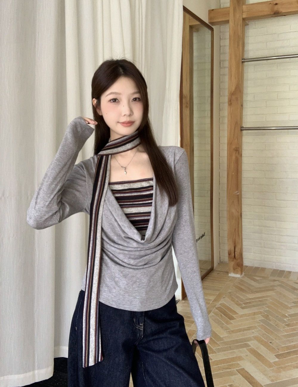 Retro Pseudo-two streamer large yard tops for women