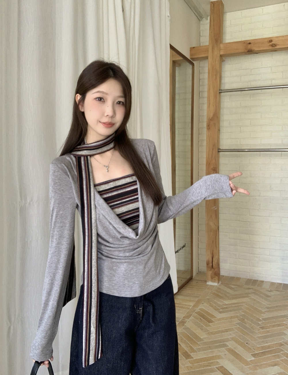 Retro Pseudo-two streamer large yard tops for women