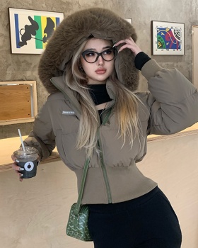 Large fur collar all-match coat short cotton coat for women