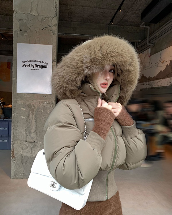 Large fur collar all-match coat short cotton coat for women