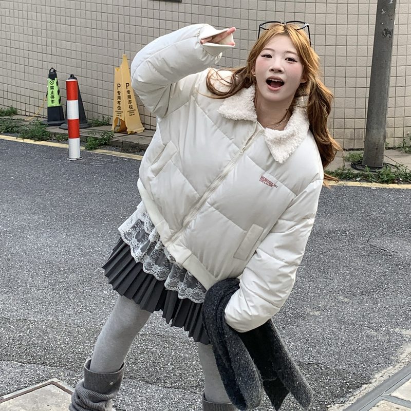 Down blue cotton coat short student coat for women