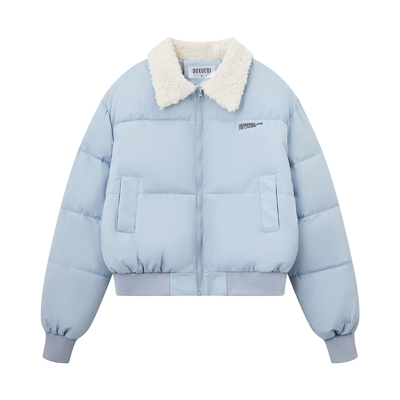 Down blue cotton coat short student coat for women