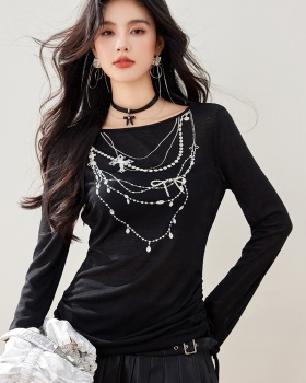Fashion printing T-shirt low round neck bottoming shirt