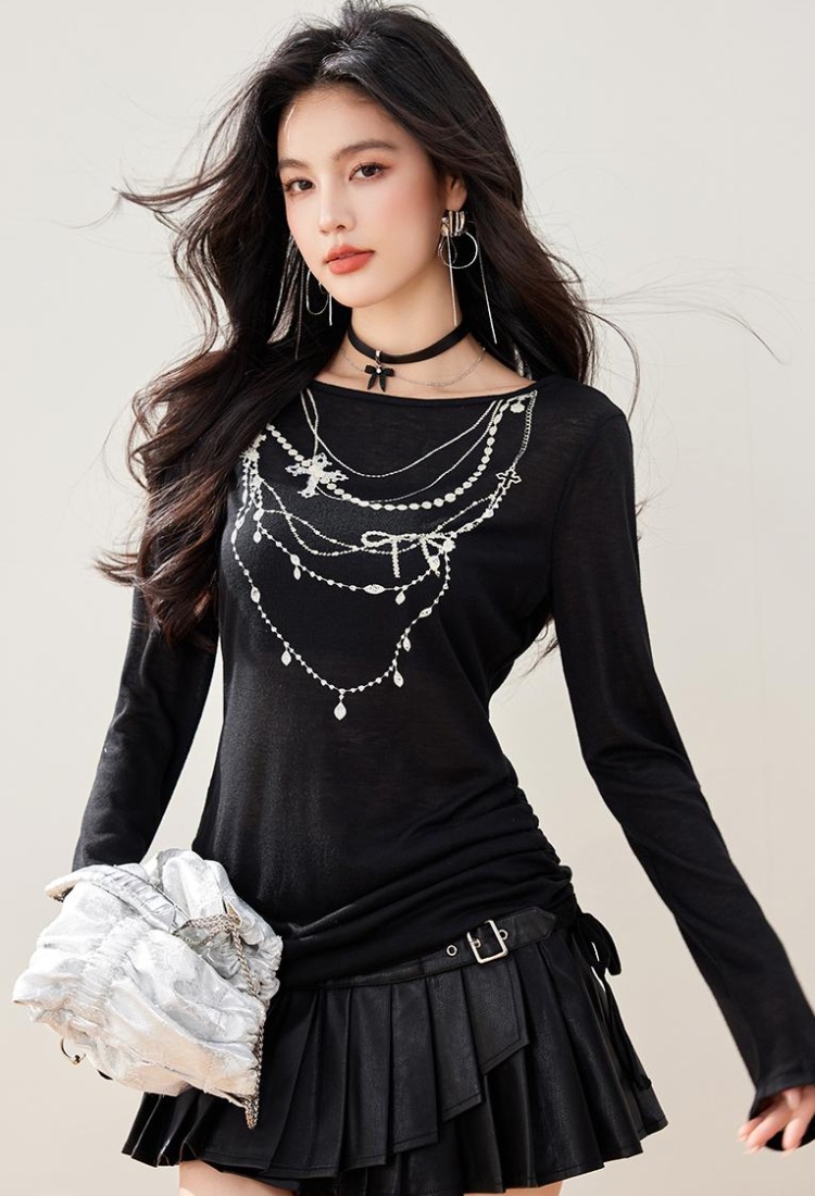 Fashion printing T-shirt low round neck bottoming shirt