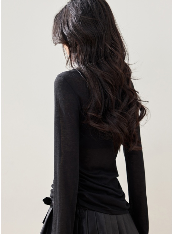 Fashion printing T-shirt low round neck bottoming shirt