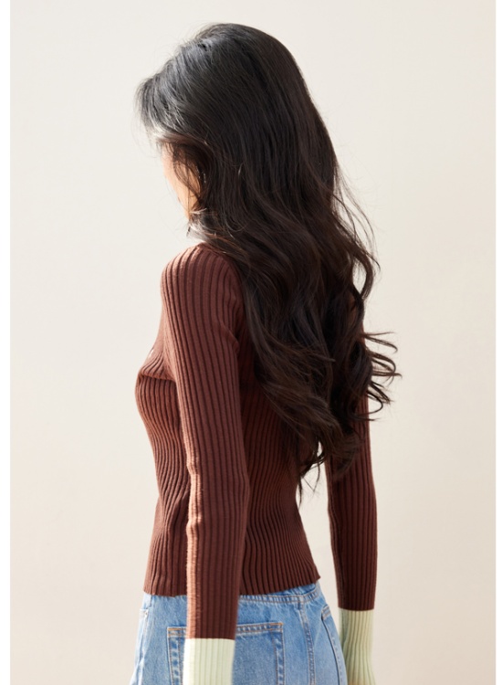 Fashion splice mixed colors tops spring short sweater