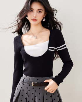 France style long sleeve T-shirt lace tops for women