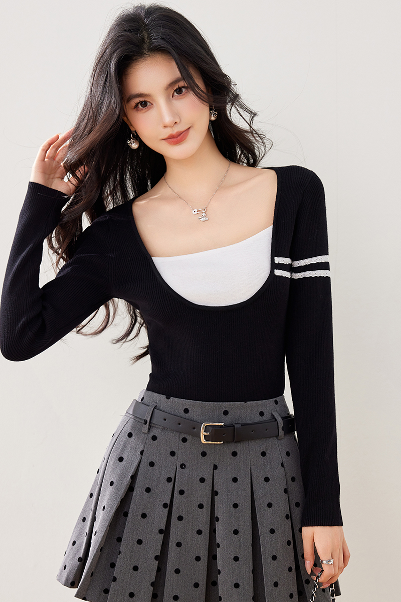 France style long sleeve T-shirt lace tops for women
