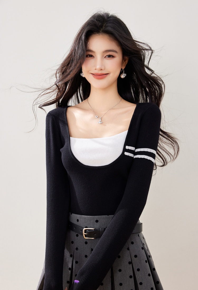France style long sleeve T-shirt lace tops for women
