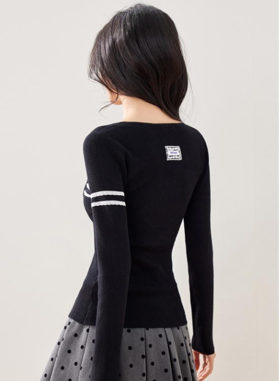 France style long sleeve T-shirt lace tops for women