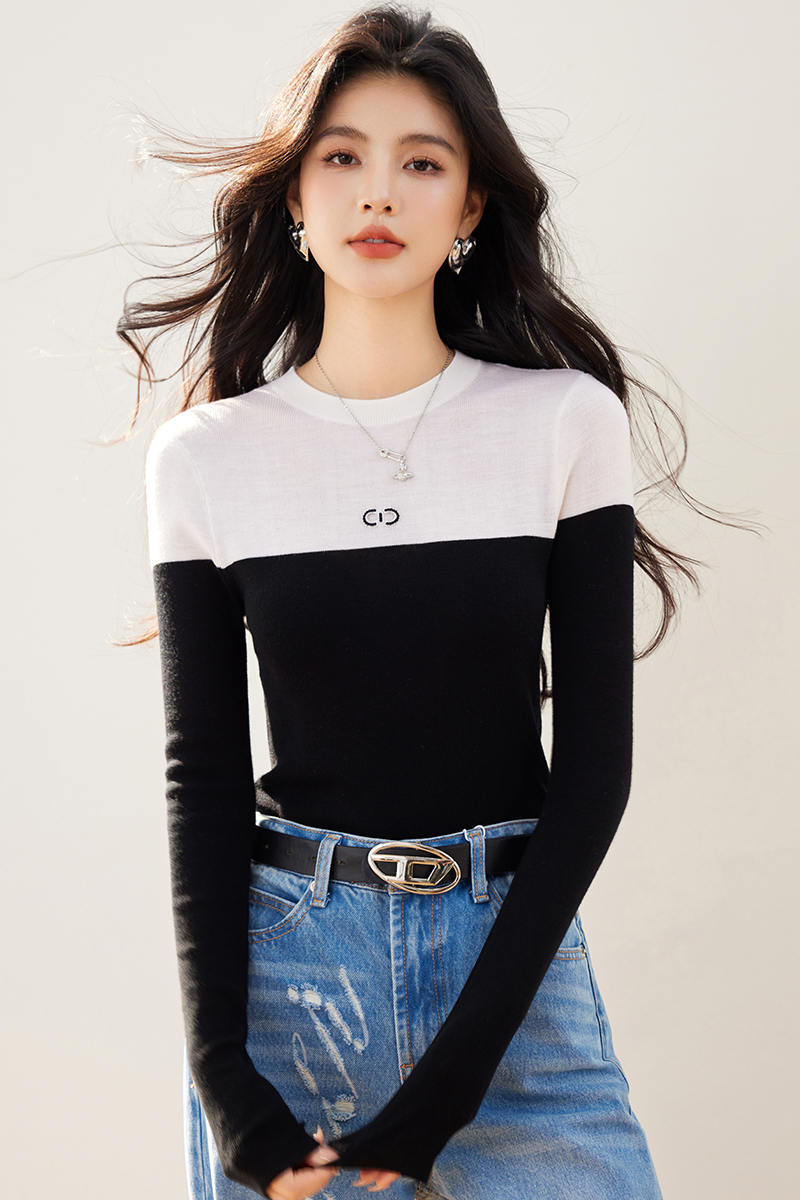 Knitted wool tops autumn and winter bottoming shirt for women