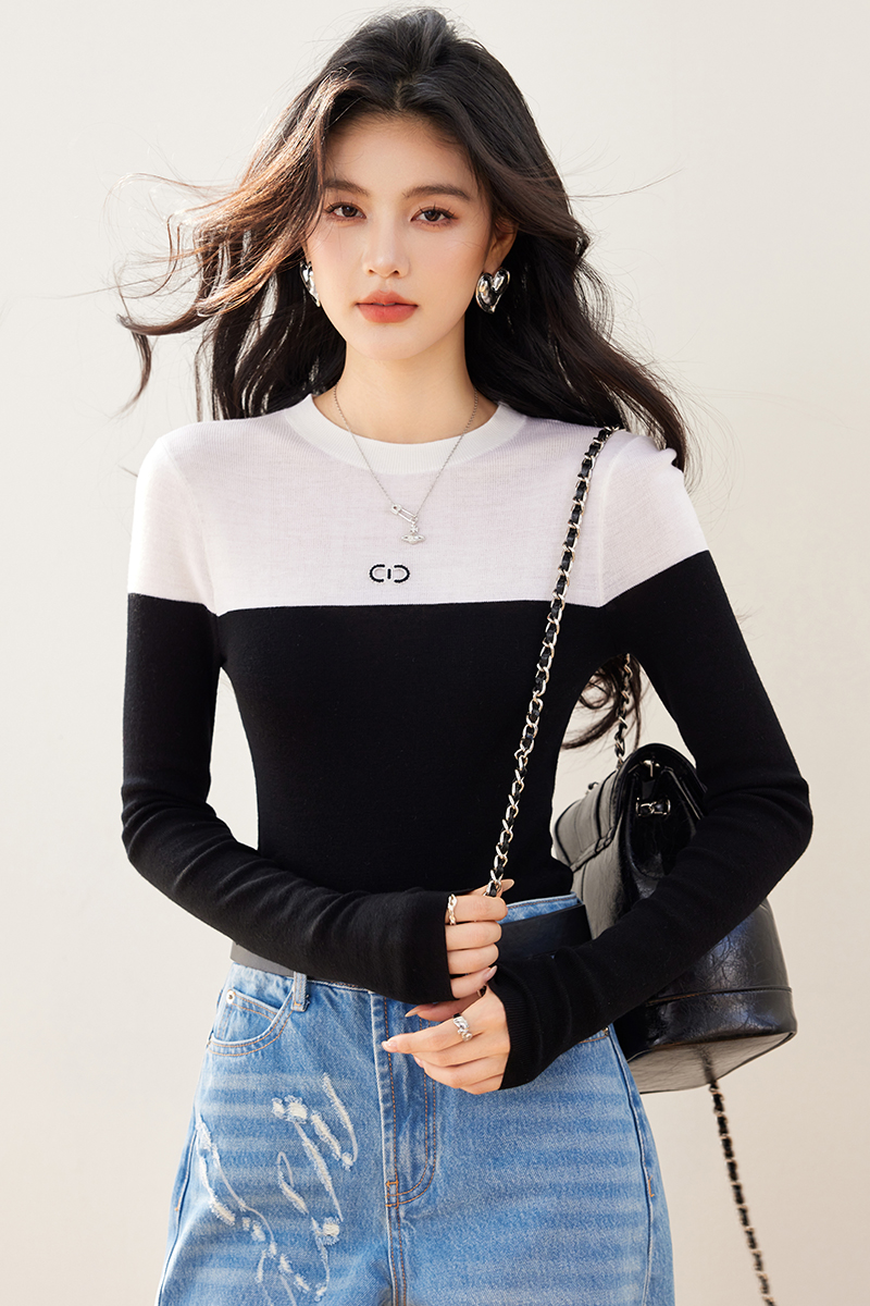 Knitted wool tops autumn and winter bottoming shirt for women