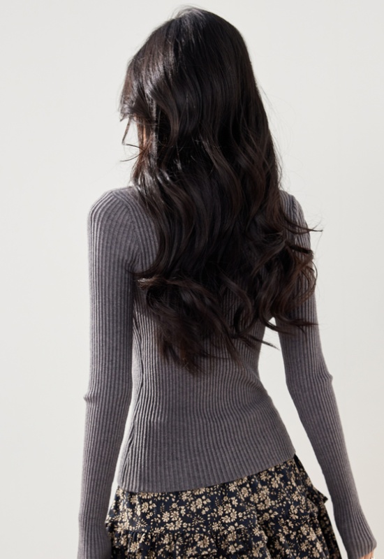 Knitted cozy gray V-neck Pseudo-two cardigan