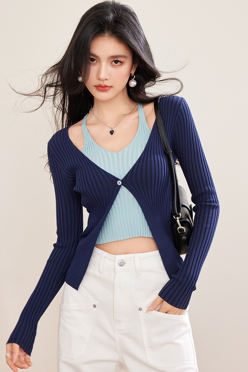 Unique slim sweater pit stripe tops for women