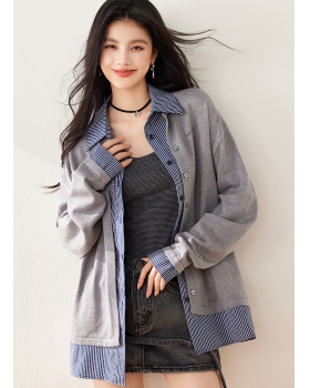 Korean style all-match coat knitted splice cardigan