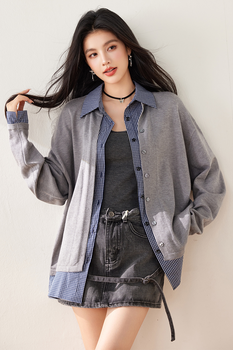 Korean style all-match coat knitted splice cardigan