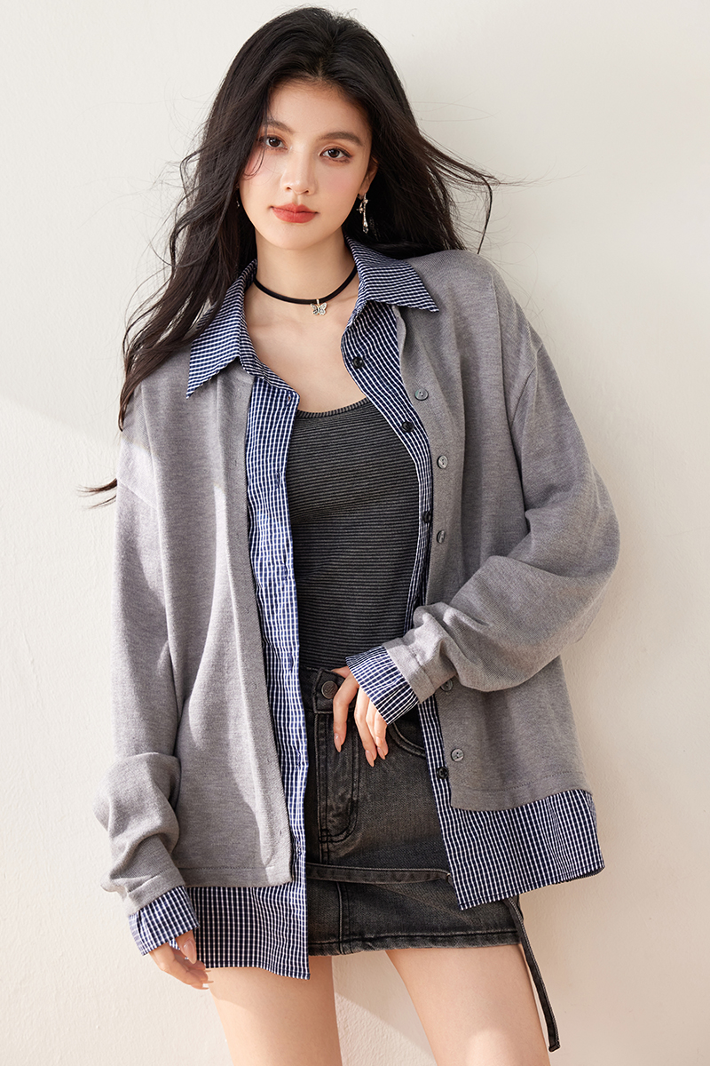 Korean style all-match coat knitted splice cardigan
