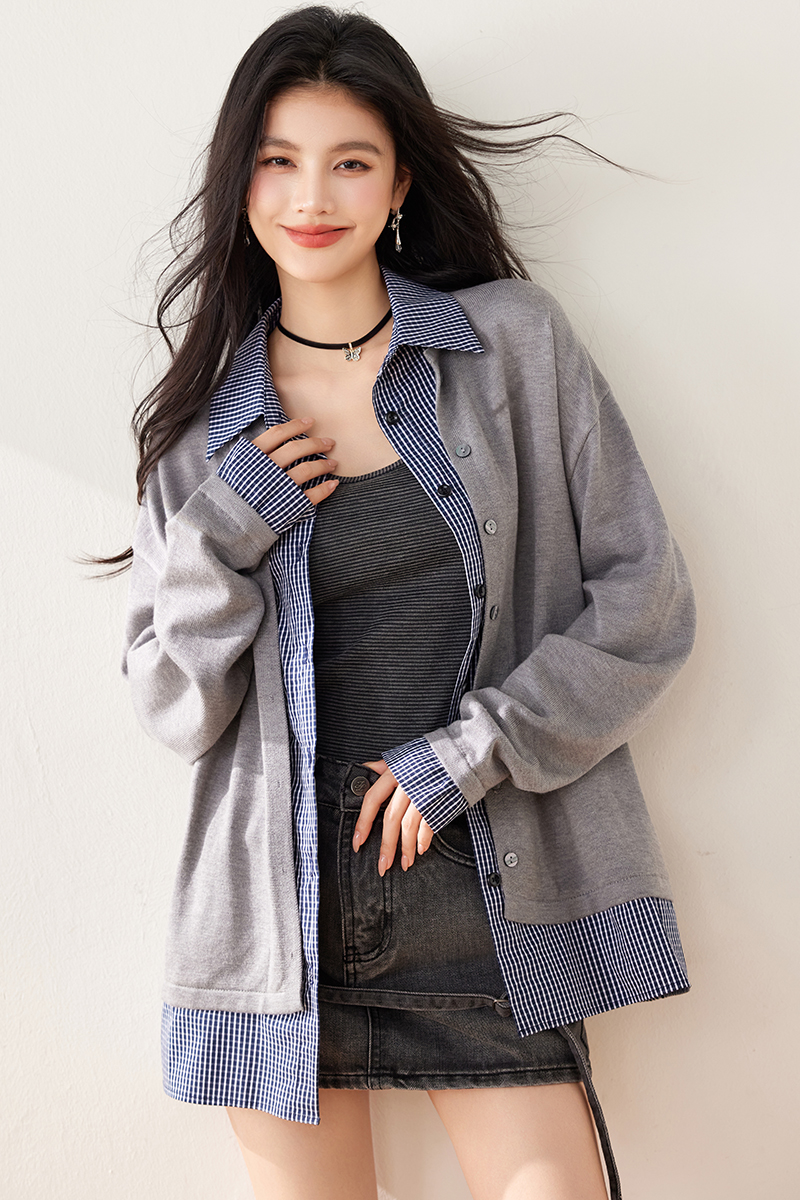 Korean style all-match coat knitted splice cardigan