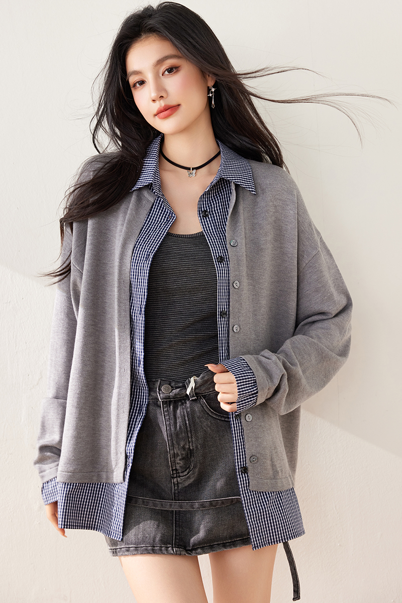 Korean style all-match coat knitted splice cardigan