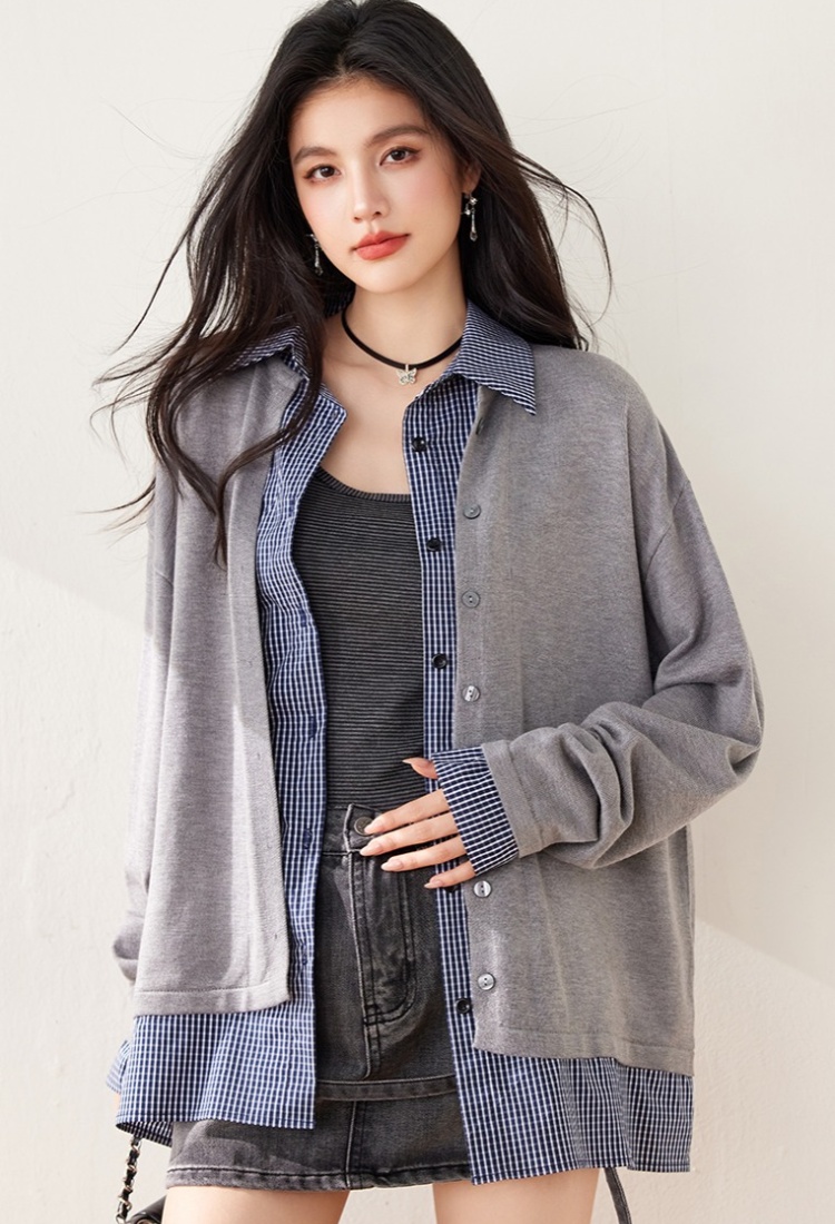 Korean style all-match coat knitted splice cardigan