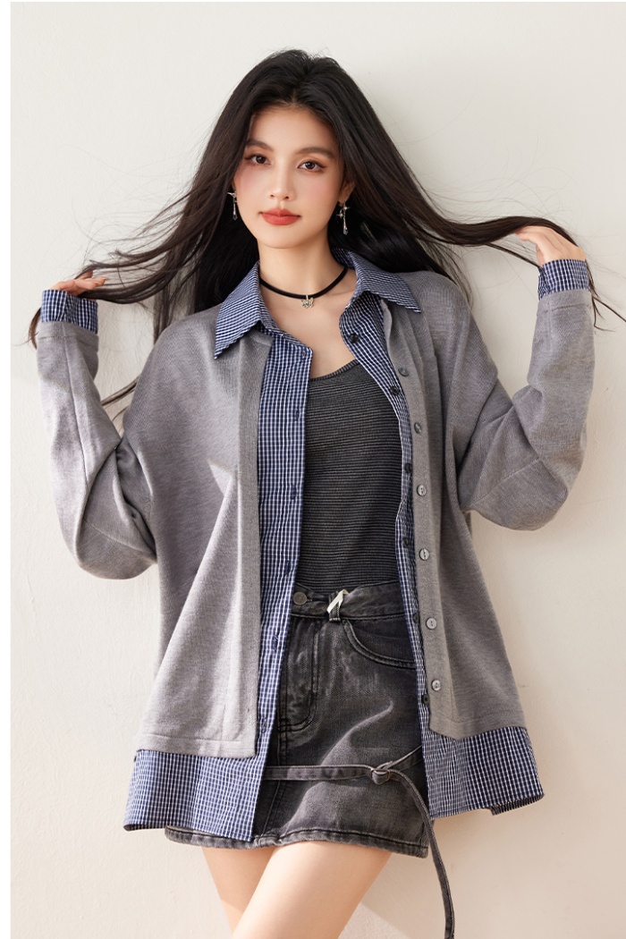 Korean style all-match coat knitted splice cardigan