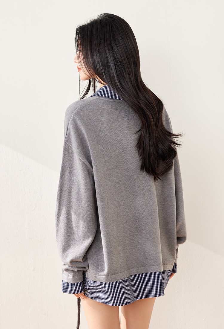 Korean style all-match coat knitted splice cardigan