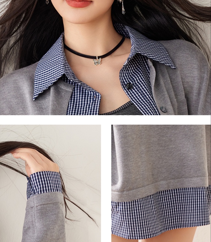 Korean style all-match coat knitted splice cardigan