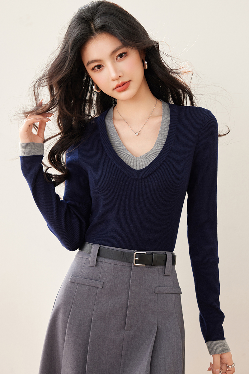 Multicolor sweater bottoming shirt for women