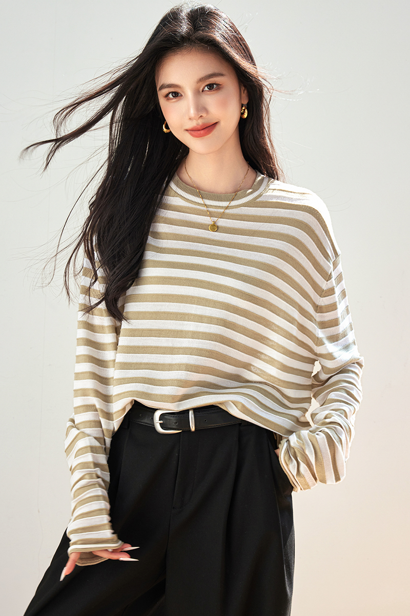 Stripe long sleeve show young autumn sweater