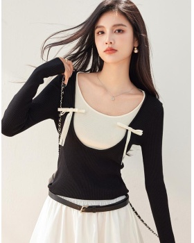 Bottoming slim tops ballet Pseudo-two sweater