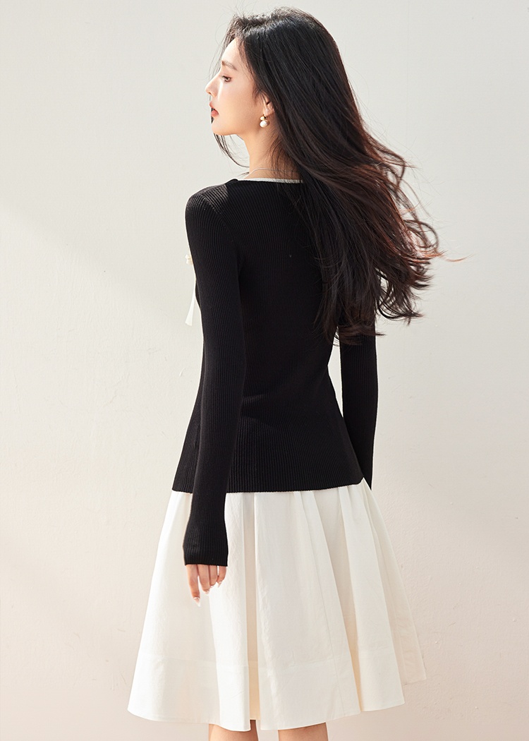 Bottoming slim tops ballet Pseudo-two sweater