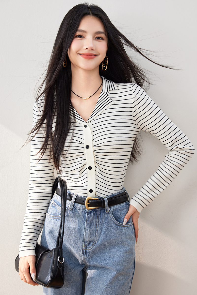 Stripe long sleeve tops autumn sweater