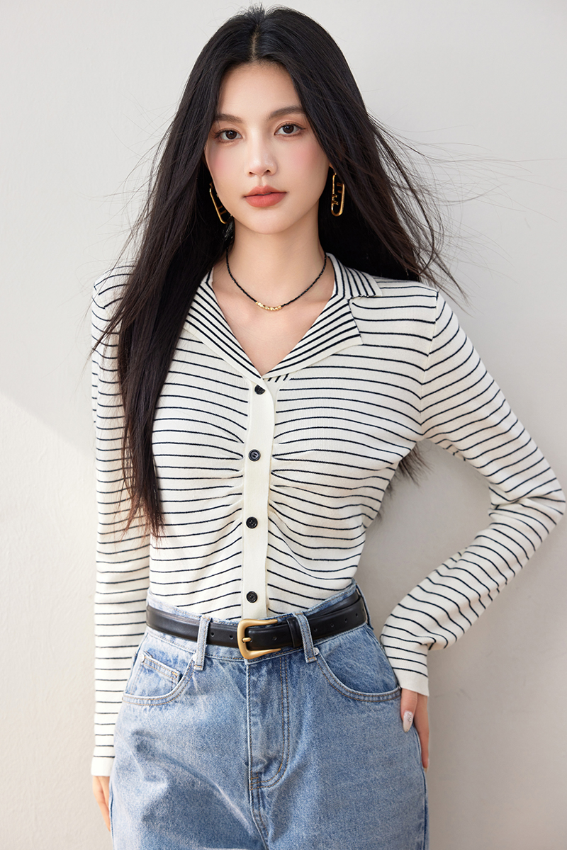 Stripe long sleeve tops autumn sweater
