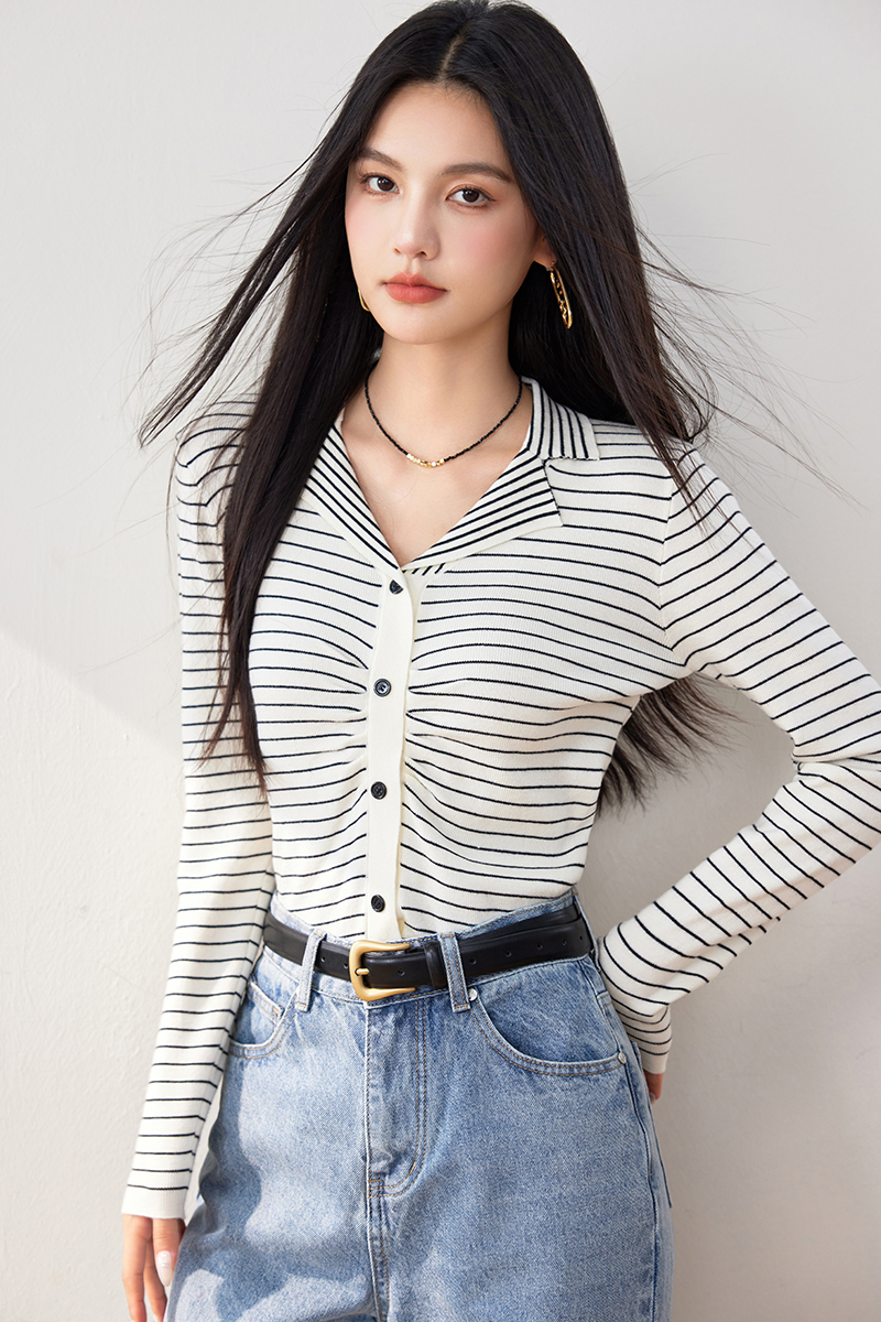 Stripe long sleeve tops autumn sweater