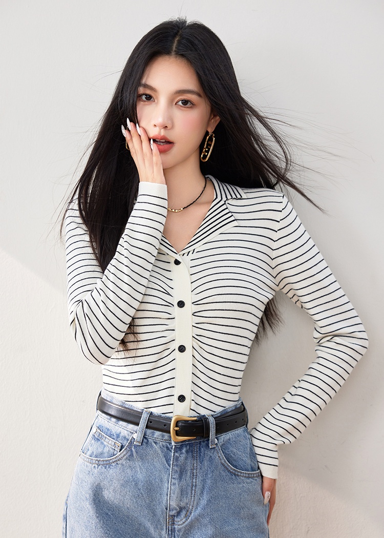 Stripe long sleeve tops autumn sweater
