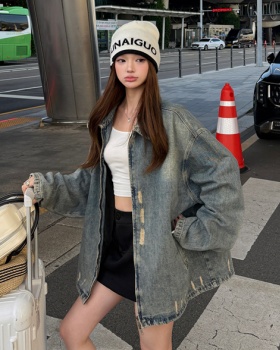 American style loose retro tops denim worn jacket