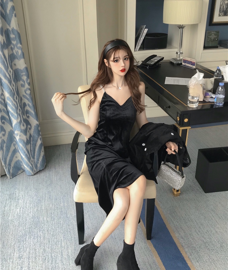 Temperament fashion V-neck bottoming sling sexy long dress