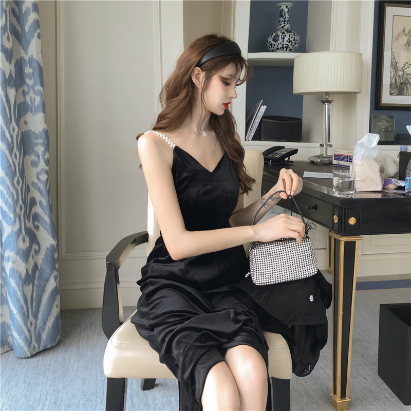 Temperament fashion V-neck bottoming sling sexy long dress