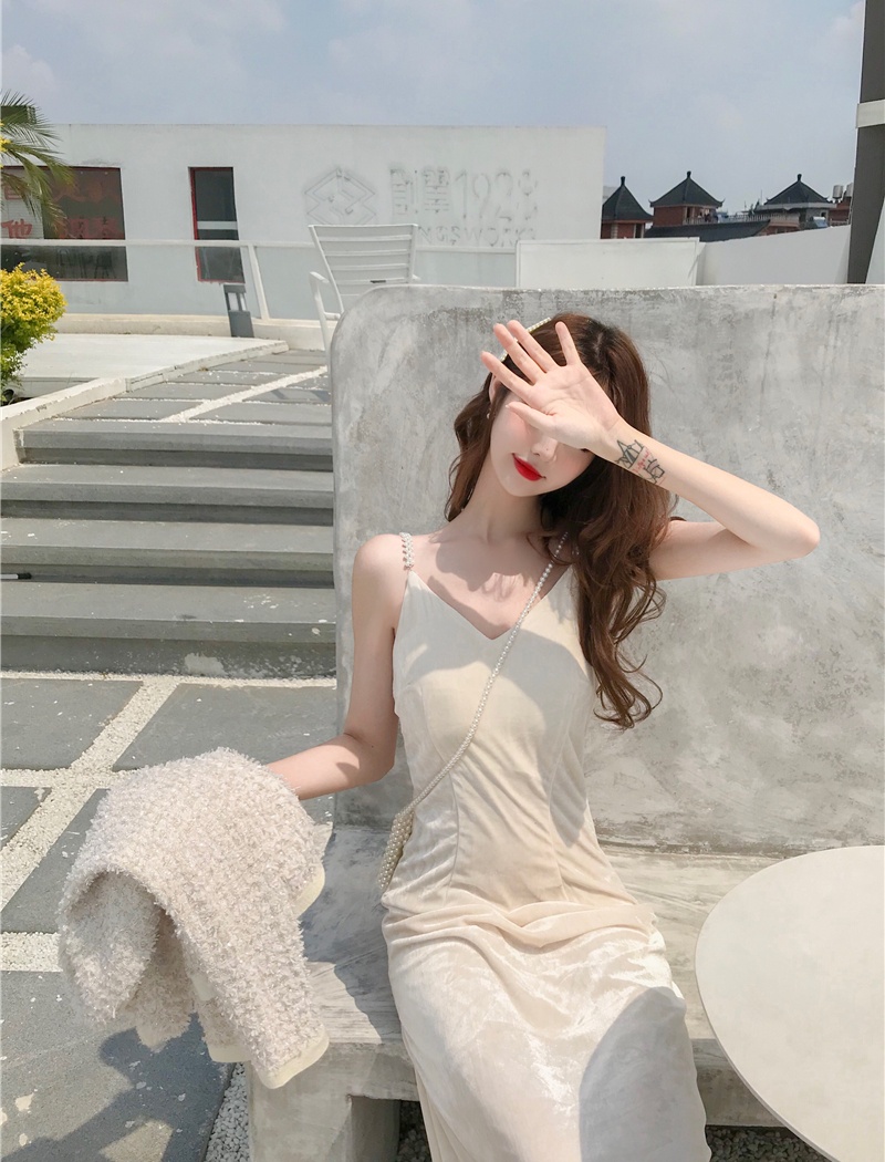 Temperament fashion V-neck bottoming sling sexy long dress