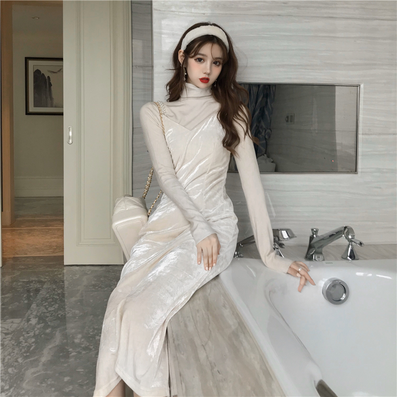 Temperament fashion V-neck bottoming sling sexy long dress